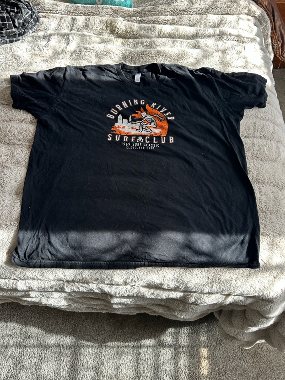 American Apparel Black Short Sleeve Surf Club Graphic Tee with Orange Print